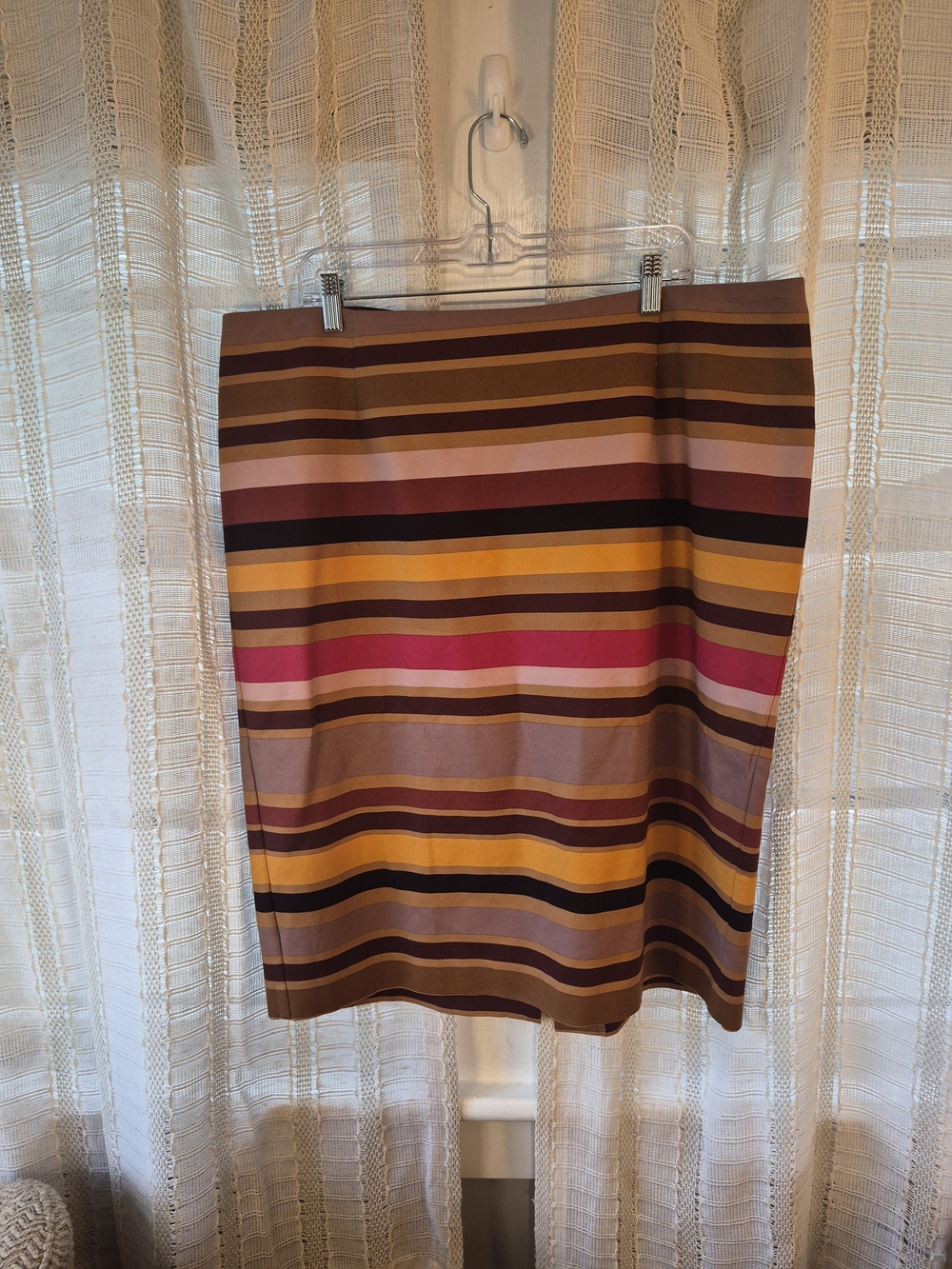 Lord & Taylor Striped Pencil Skirt in Brown, Pink & Yellow Size 16W